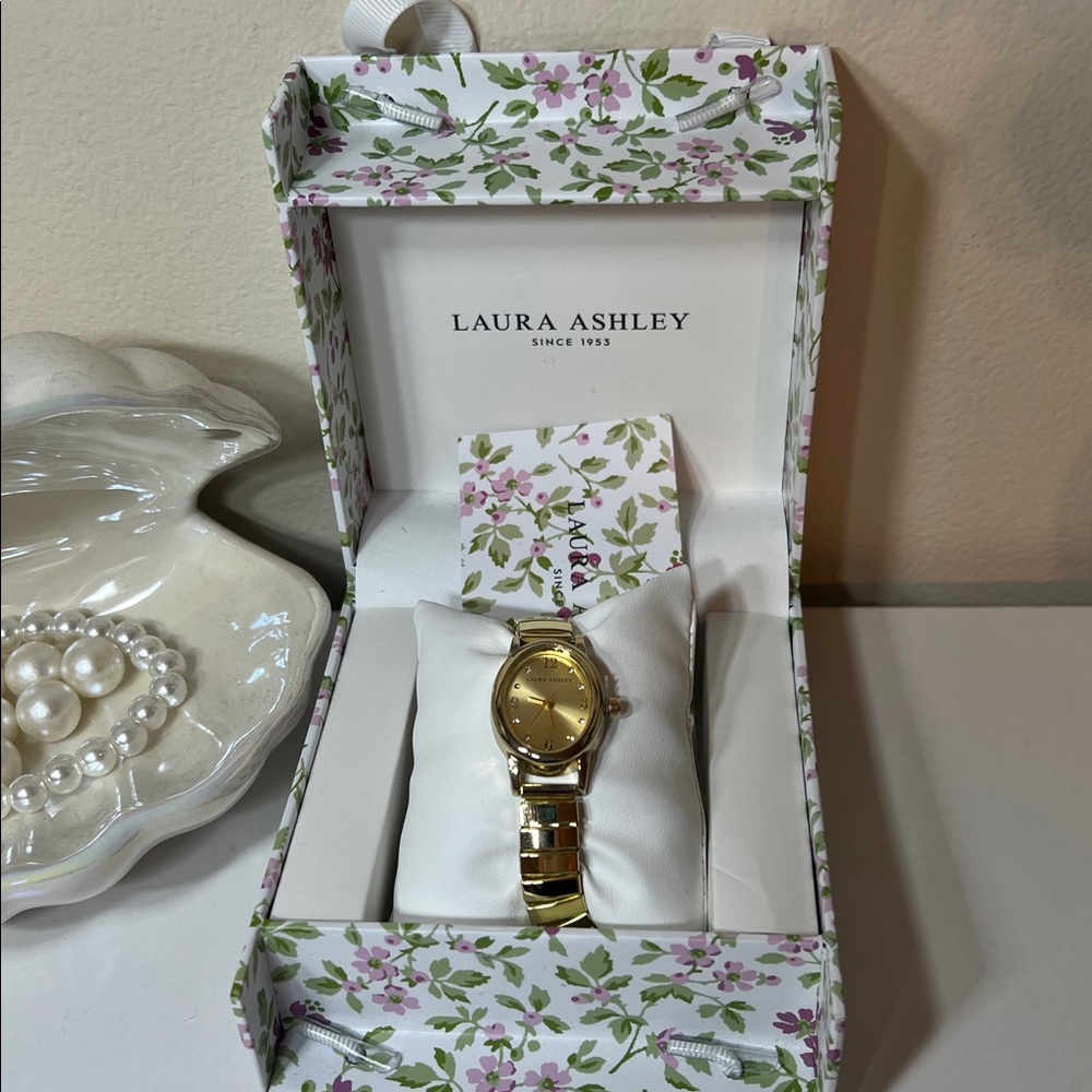 Laura Ashley Gold-Tone Stretch Band Watch